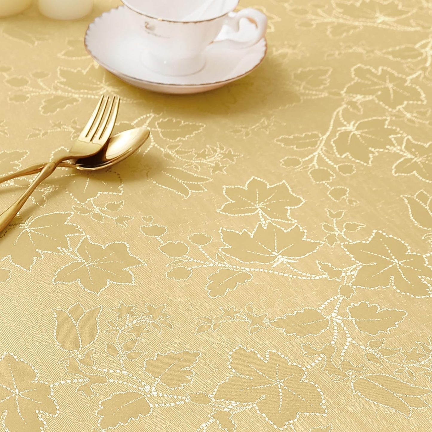 Rectangle Thanksgiving Tablecloth, Waterproof Jacquard Fall Table Cloth, Damask Cloth Table Cover for Harvest Decor (60" X 102", Yellow Maple Leaf)