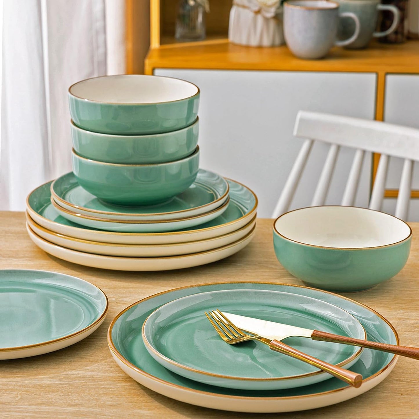12-Piece Stoneware Dinnerware Set, Dishwasher and Microwave Safe, Service for 4