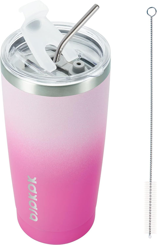 20Oz Stainless Steel Tumbler with Lid and Straw, Double Wall Vacuum Coffee Cup, Travel Mug for Ice Drink and Hot Beverage, Insulation Travel Tumblers Cups,Cherry Blossom