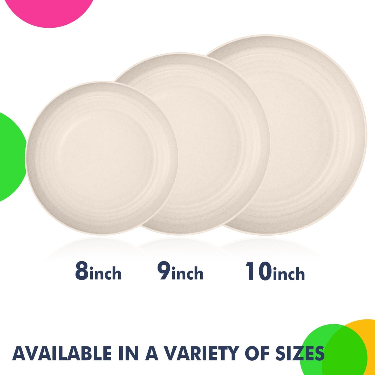 Set of 8 Unbreakable 9-Inch Wheat Straw Dinner Plates, Dishwasher and Microwave Safe, Modern Beige Design
