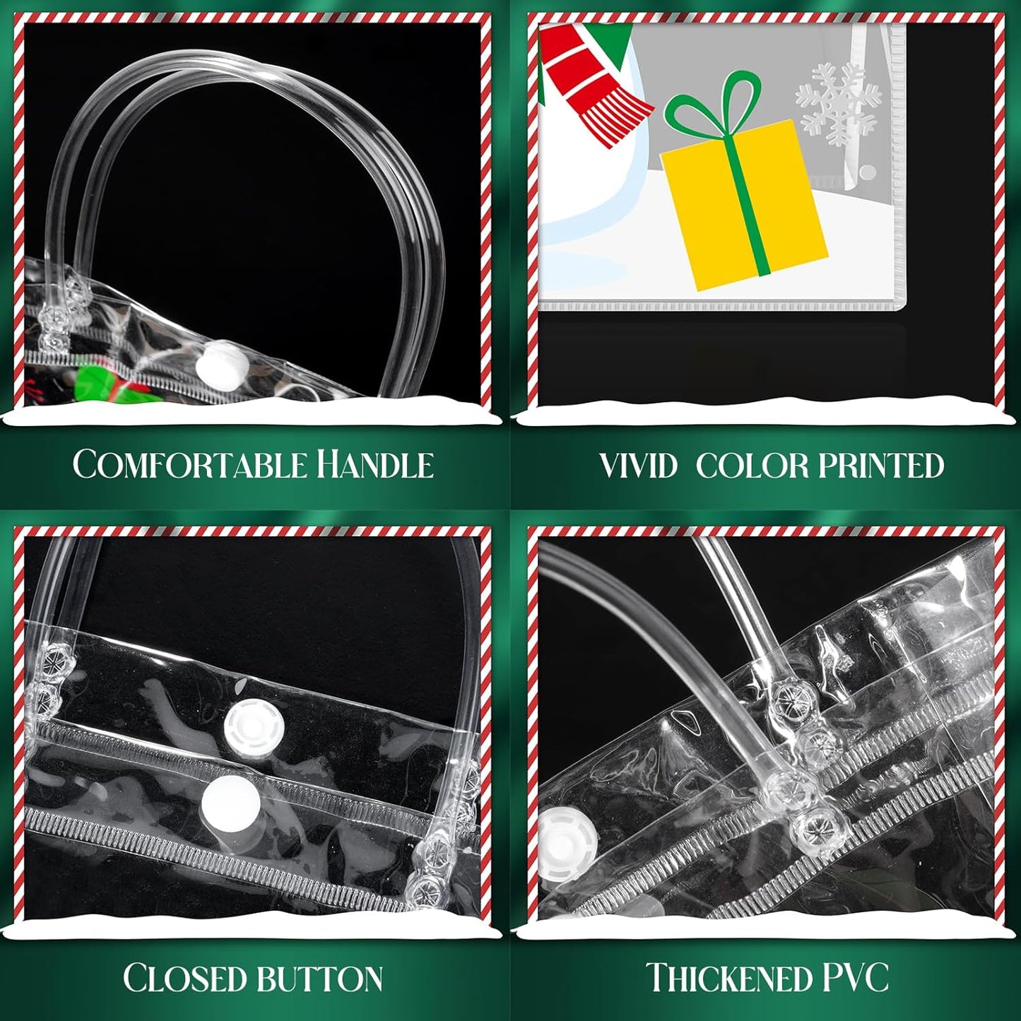 24Pcs Christmas Clear Gift Bags Plastic Totes Bags with Handles Bow Ribbon for Candy Treat Goodie and Party Favors Elk Snowman Santa Gift Bags for Christmas Decorations, 7.8 * 7.8 * 3.15 Inch