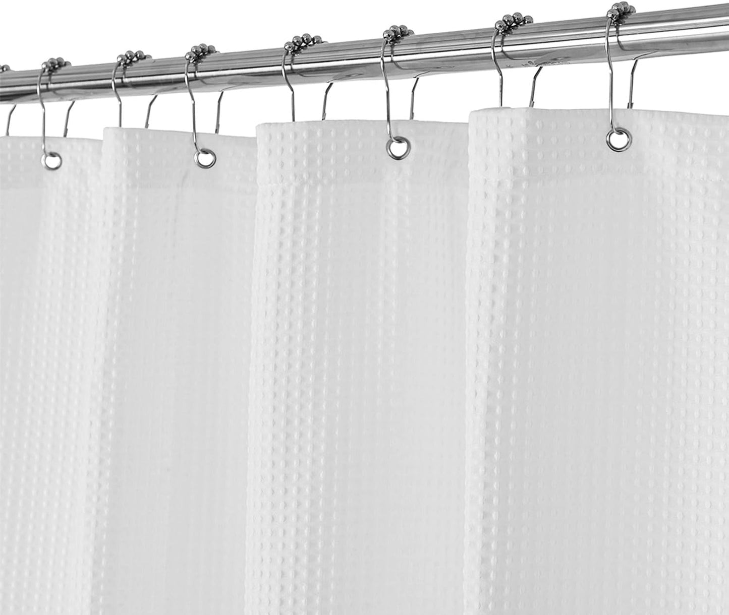 Waffle Weave White Shower Curtain Hotel Luxury Quality, Fabric Shower Curtains for Bathroom, Pique Pattern Cloth, Water Repellent and Machine Washable, Standard Size 71" X 72"