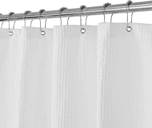 Waffle Weave White Shower Curtain Hotel Luxury Quality, Fabric Shower Curtains for Bathroom, Pique Pattern Cloth, Water Repellent and Machine Washable, Standard Size 71" X 72"
