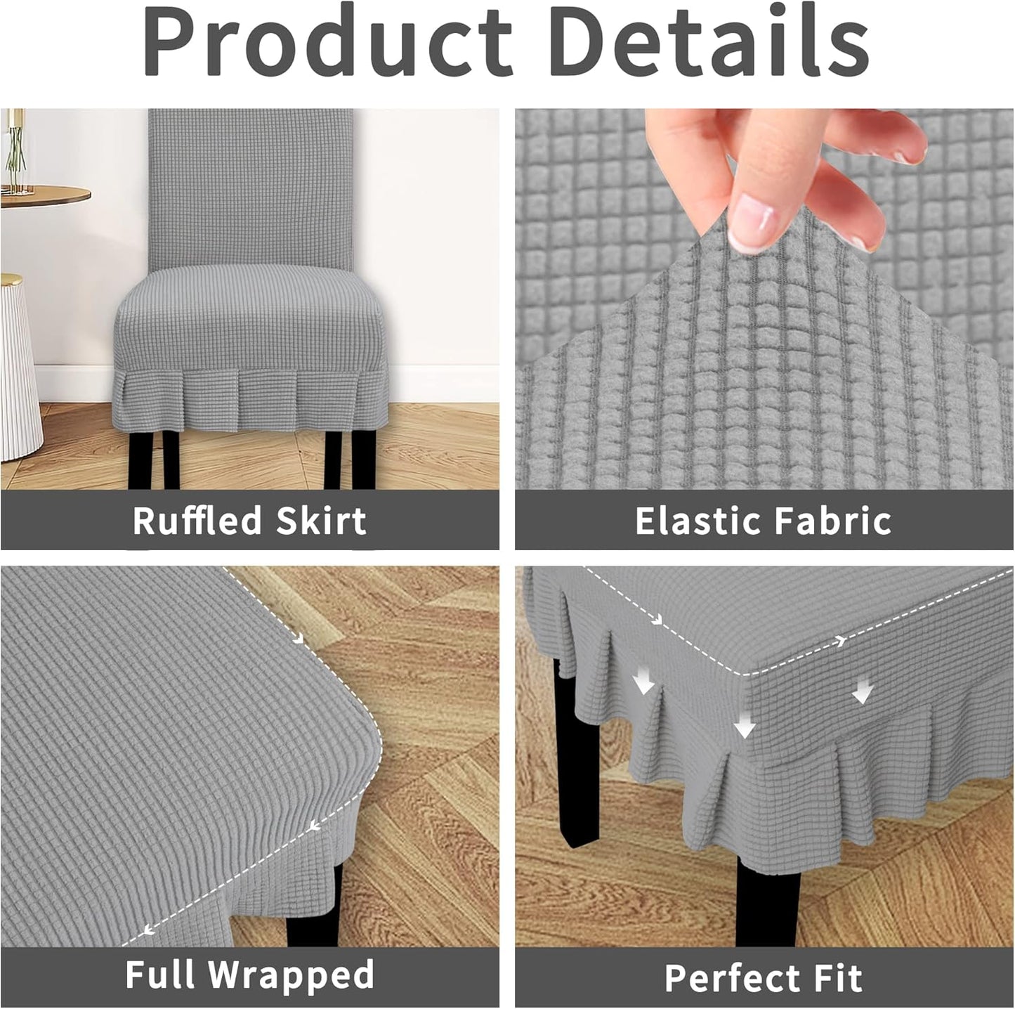 Dining Chair Covers Stretch Parsons Chair Slipcover with Skirt Chair Covers for Dining Room Restaurant Banquet (2 PCS, Light Gray)