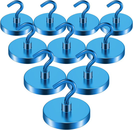 Heavy Duty Neodymium Magnetic Hooks - 10 Pack, 110 lbs Capacity, Rust-Proof Blue Magnets for Versatile Hanging Solutions in Kitchen, Garage, and Cruise Use