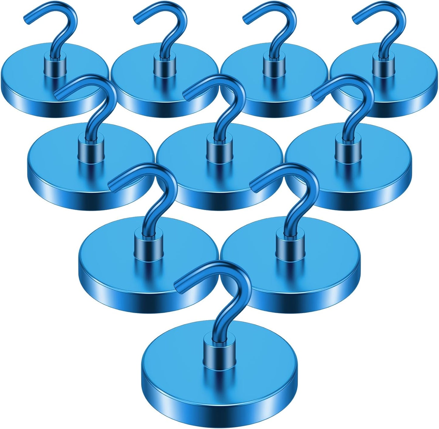 Heavy Duty Neodymium Magnetic Hooks - 10 Pack, 110 lbs Capacity, Rust-Proof Blue Magnets for Versatile Hanging Solutions in Kitchen, Garage, and Cruise Use