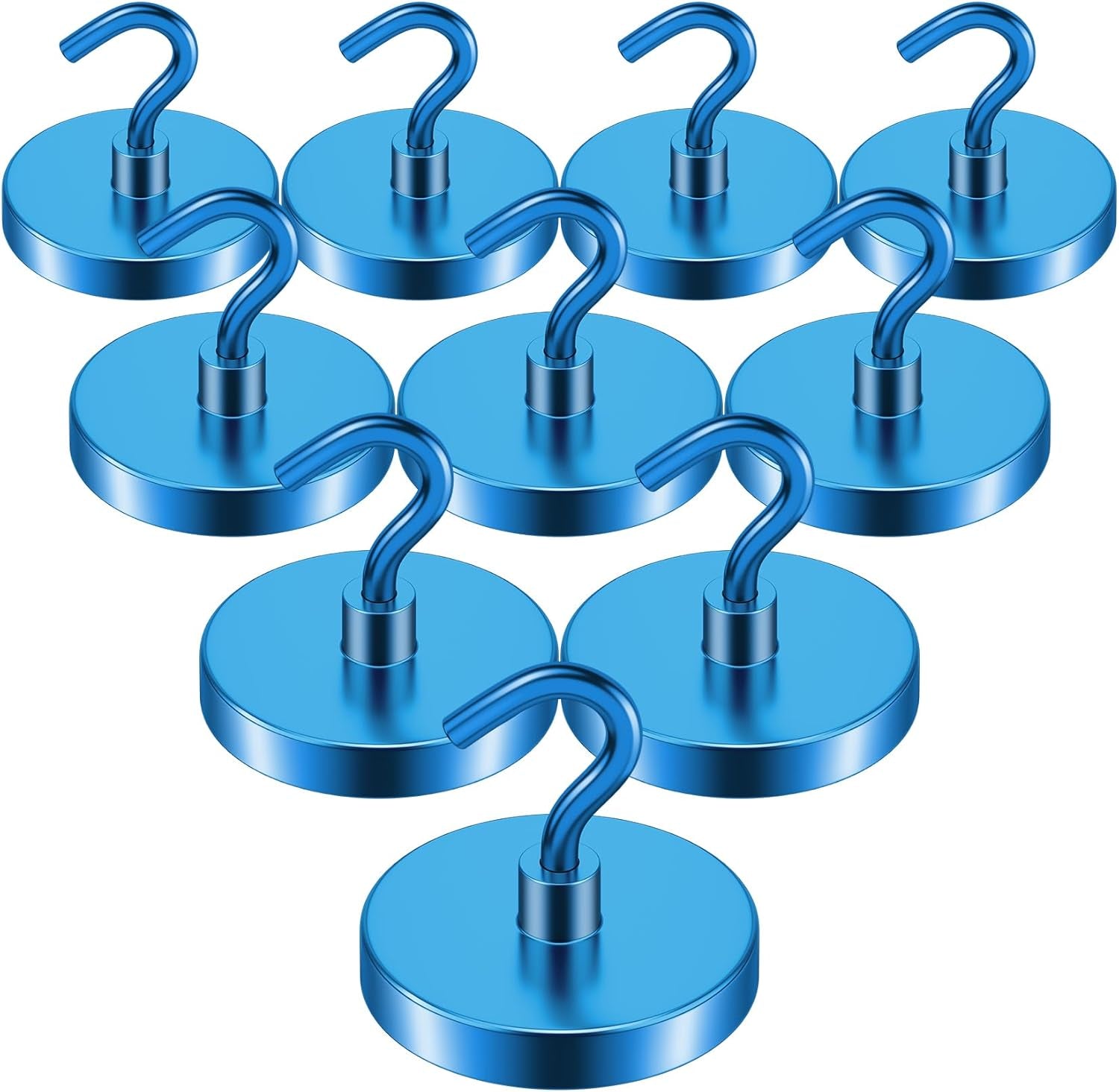 Heavy Duty Neodymium Magnetic Hooks - 10 Pack, 110 lbs Capacity, Rust-Proof Blue Magnets for Versatile Hanging Solutions in Kitchen, Garage, and Cruise Use