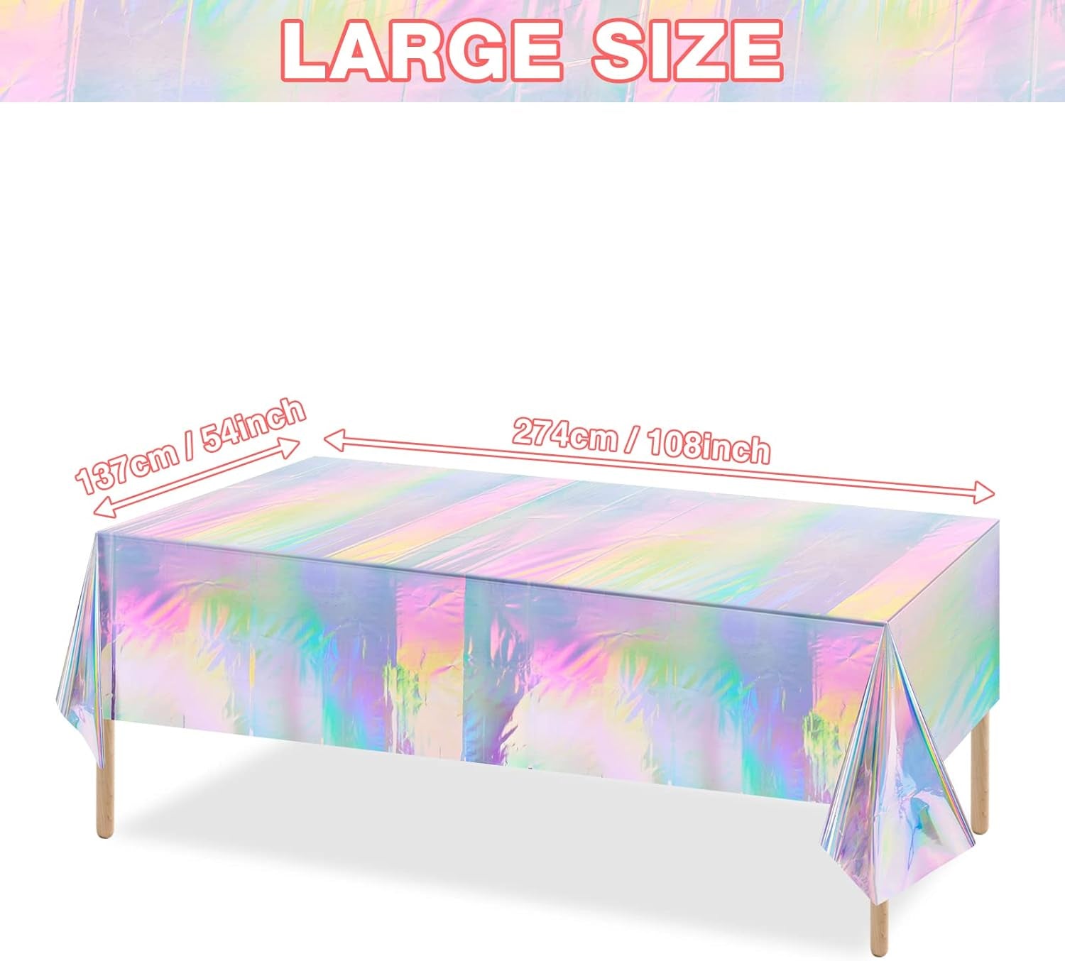 2 Pack Iridescence Plastic Tablecloths Shiny Disposable Laser Rectangle Table Covers Holographic Foil Tablecloth Iridescent Party Decoration Birthday Bridal Wedding Christmas 54" X 108"(Laser)