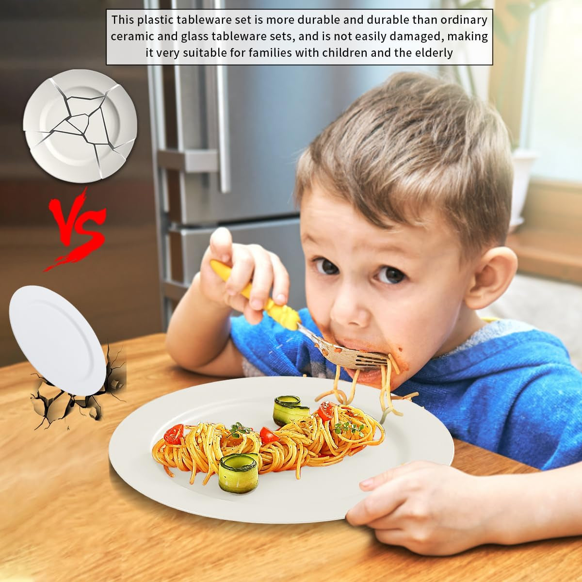 12-Piece Reusable 10-Inch Plastic Dinnerware Set in FR Color - Unbreakable Flat Plates, Salad Plates, and Pasta Bowls for Home, Garden, Picnic, Camping, and Outdoor Use