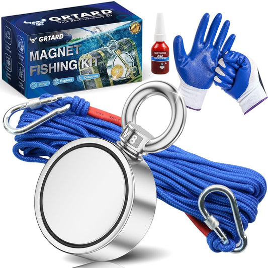 Neodymium Magnet Fishing Kit, 700Lbs Double Side Fishing Magnet Heavy Duty Rare Earth Magnet with Countersunk Hole Eyebolt for Retrieving Items in River, Lake, Beach, Lawn - 2.36Inch Diameter