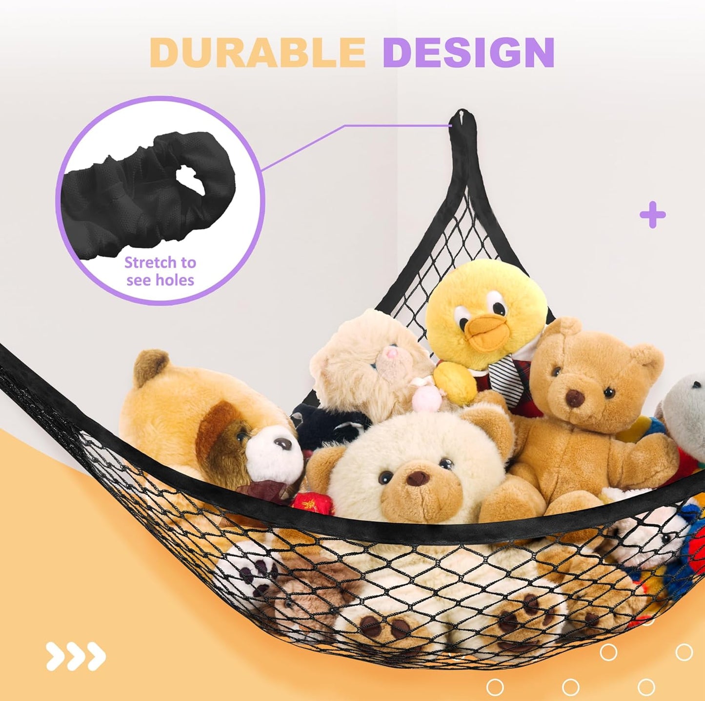 Stuffed Animal Net Hammock for Plushie Toys, Stuffed Animal Hammock Corner for Kids' Room Decor, Ideas for Organizing Stuffy Collection, 2 Pack, Black