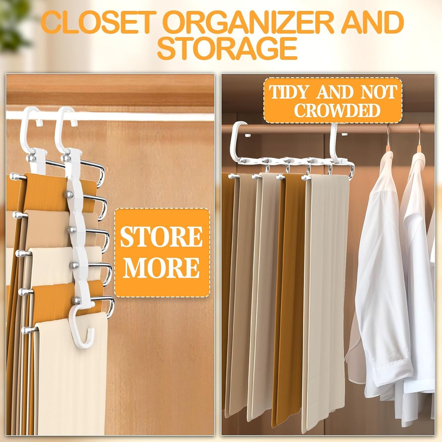 Space-Saving Non-Slip Pants Hangers - 1 Pack for Organizing Jeans, Trousers, Scarves, Leggings, and Skirts (Orange)