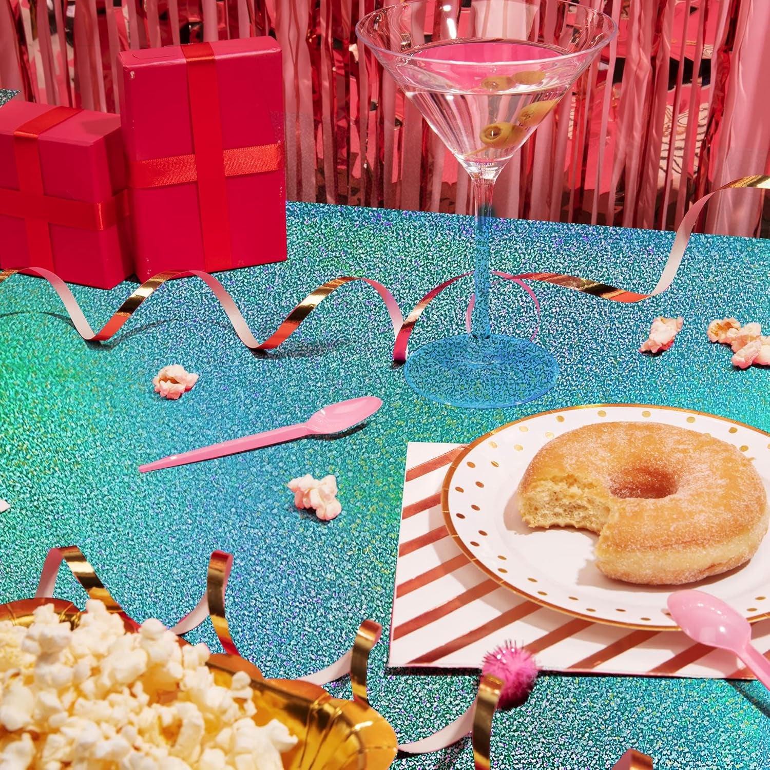 4-Pack Pink and Blue Holographic Laser Tablecloths - Iridescent Foil Rectangle Covers 40" x 108" for Baby Showers, Undersea Ocean Birthday Parties, and Wedding Celebrations