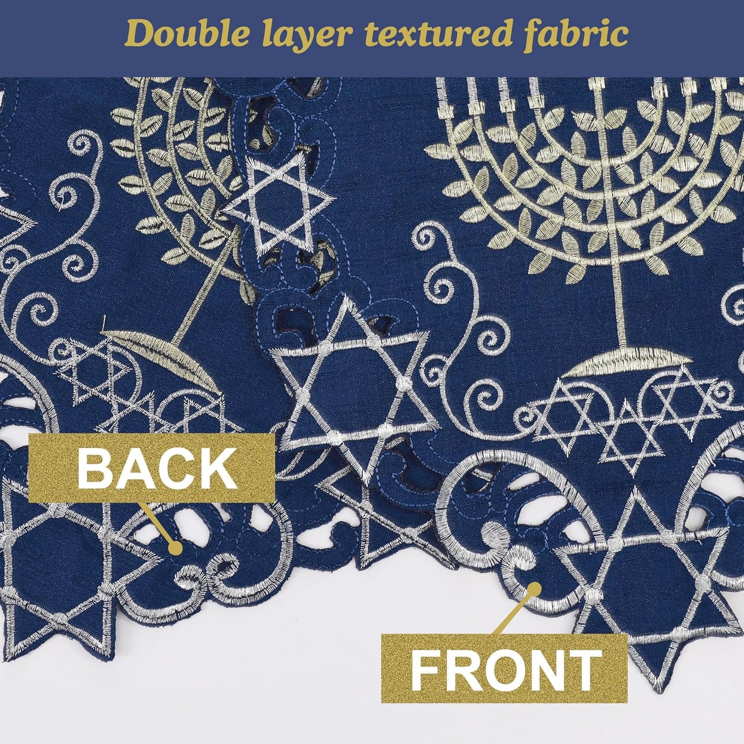 Hanukkah Blue Table Runner, Embroidered Chanukah Menorah Table Runners 36 Inches Long, Jewish Festival Holiday Party Table Decor Indoor Outdoor Dresser Scarf for Kitchen Dining Home Decorations