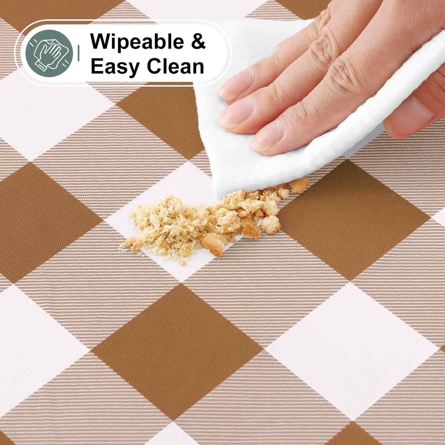 Buffalo Rectangle Picnic Tablecloth, 6 Foot Elastic Fitted Vinyl Table Cloth with Flannel Backing, Waterproof Plaid Table Covers for Dining, Camping, Outdoor (Brown and White, 30" X 72")