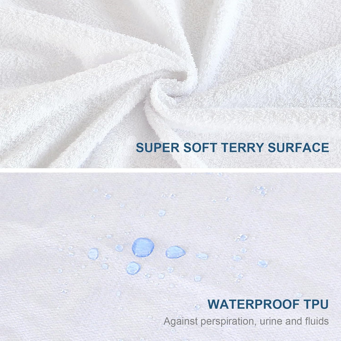 Twin Mattress Cover Waterproof Terry Mattress Protector for Kids, Noiseless Twin Size Mattress Protector with Breathable Surface Waterproof TPU Layer Fitted 14'' Deep Pocket
