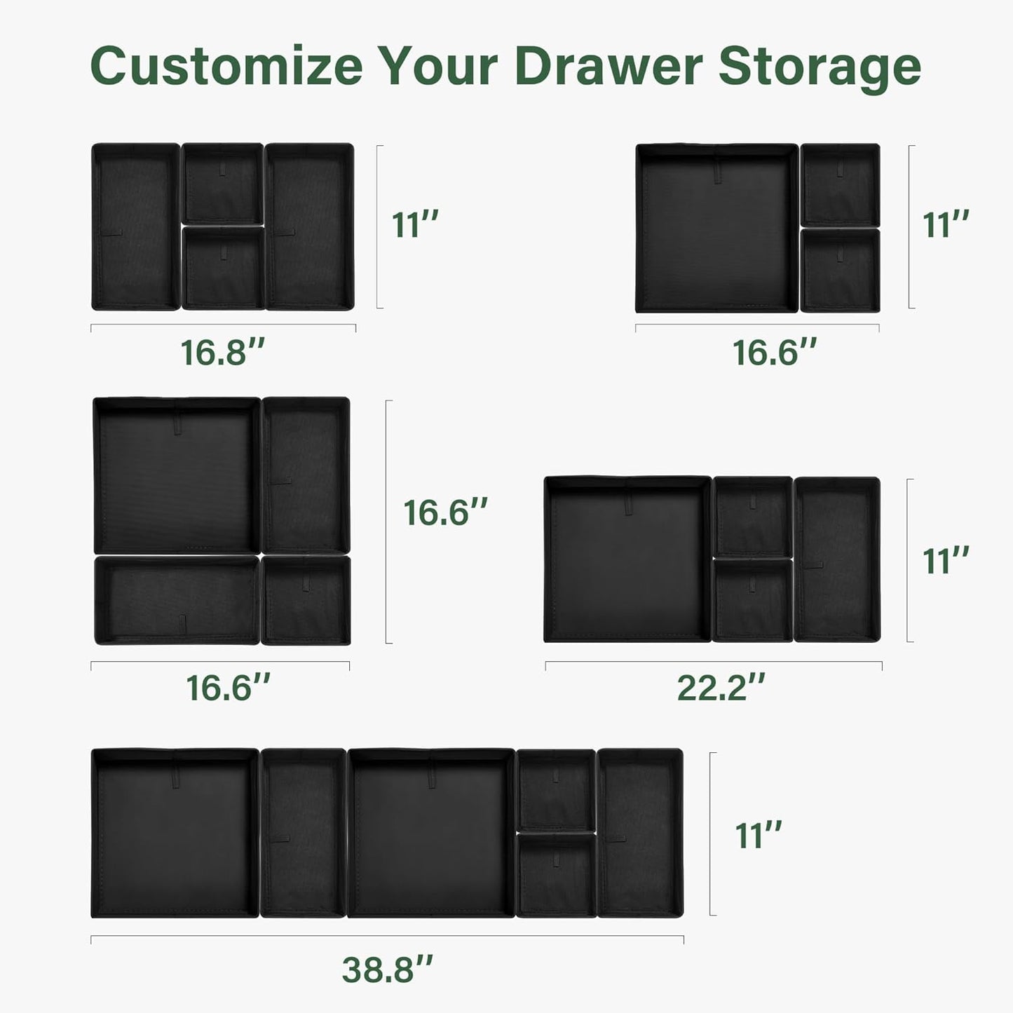 16 Pack Drawer Organizer Clothes, Dresser Drawer Organizers for Clothing Fabric Foldable Closet Organizers and Storage Bins for Baby Clothes, Nursery, Underwear, Bras, Socks