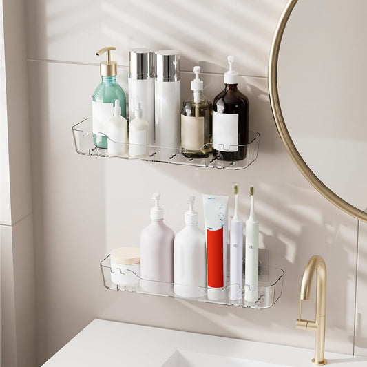 2Pc Acrylic Wall Shelf, Wall Mount Organizer, Self Adhesive, No Drilling, with Self Adhesive Tape, for Bathroom, Kitchen, Living Room