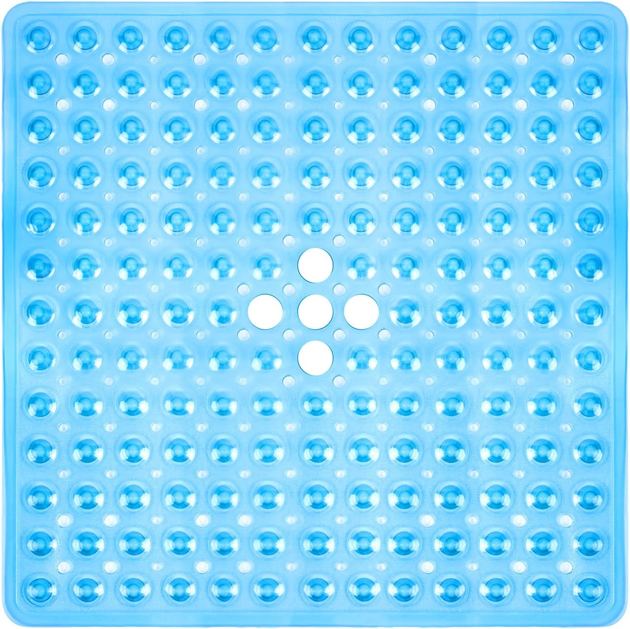 Shower Mat Non Slip 21 X 21 Inches, Square Shower Mat with Suction Cups and Drain Holes, Shower Stall Mat Machine Washable (Clear Blue)
