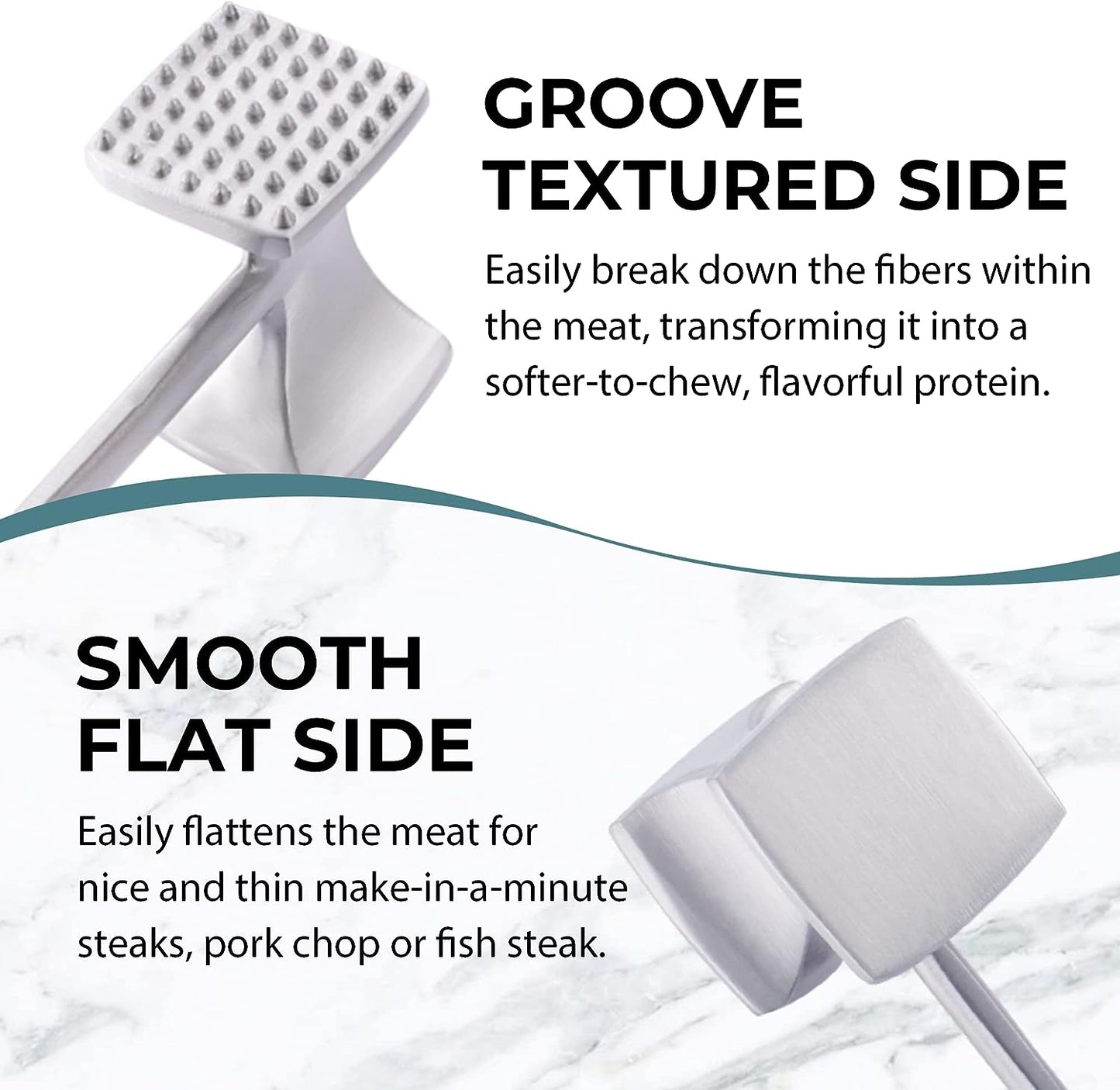 Meat Tenderizer Hammer with Comfortable-Grip Handle, Dual-Side Mallet for Kitchen, Heavy Duty Pounder for Tenderizing Steak, Beef and Fish