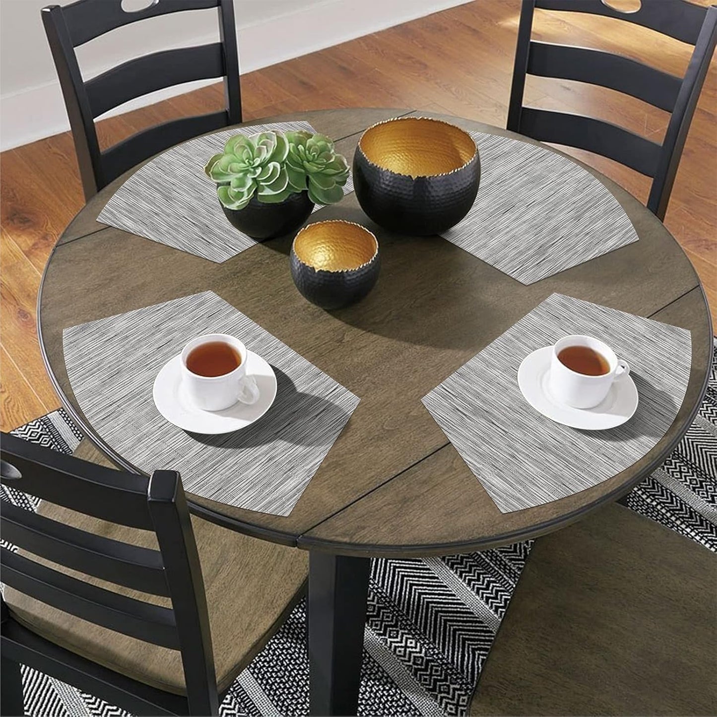 Small round Table Placemats Set of 4 Wedge Placemats Heat Resistant Woven Vinyl Table Mats Wipe Clean (4, Silver Gray)