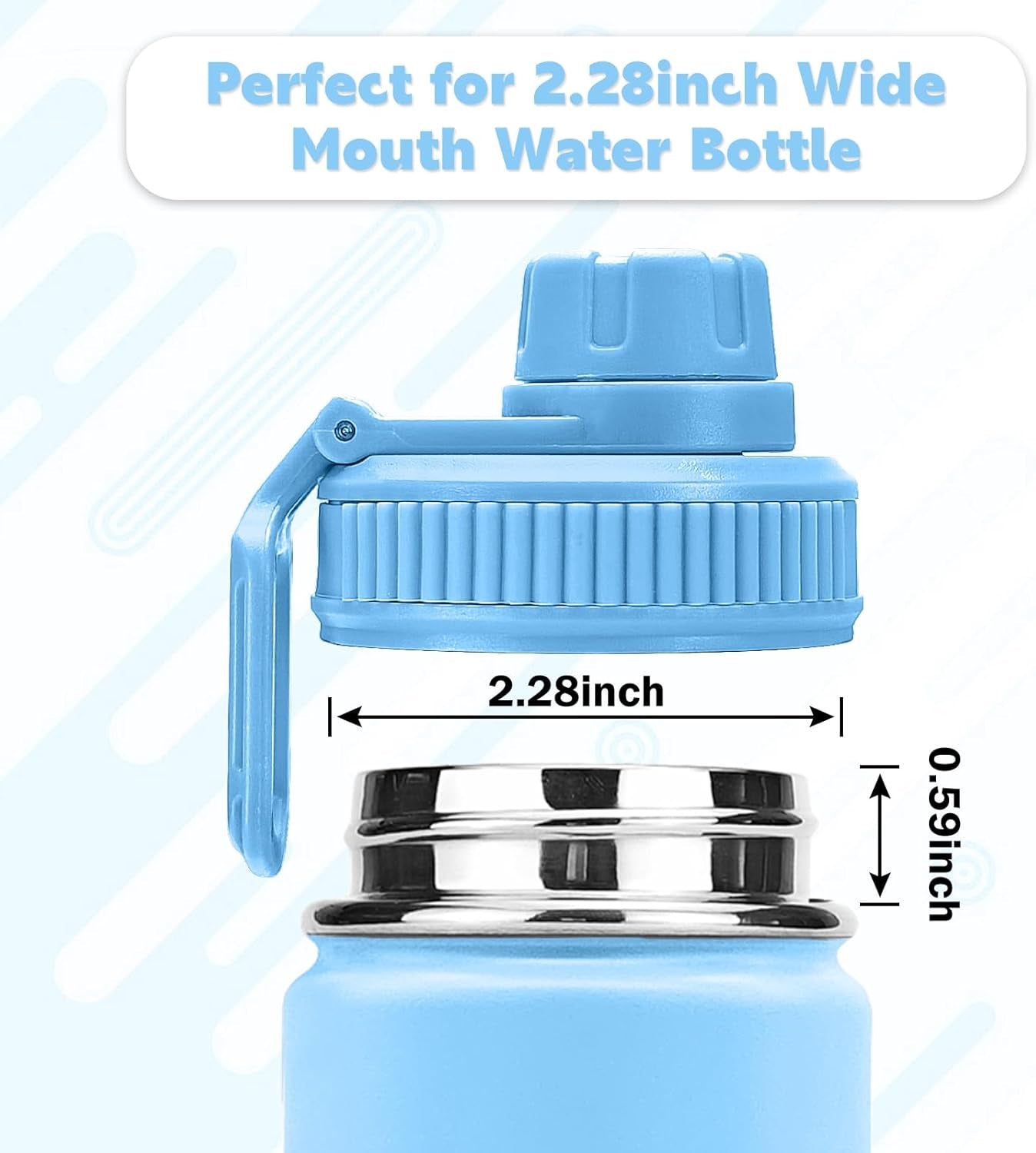 Spout Lid for Hydro Flask Wide Mouth Sport Water Bottles,2 Pack Replacement Lids for Most 12,14,16,18,20,22,32,40,64Oz Wide Mouth Water Bottles with Handle Easy to Carry (Blcak+Sky Blue)