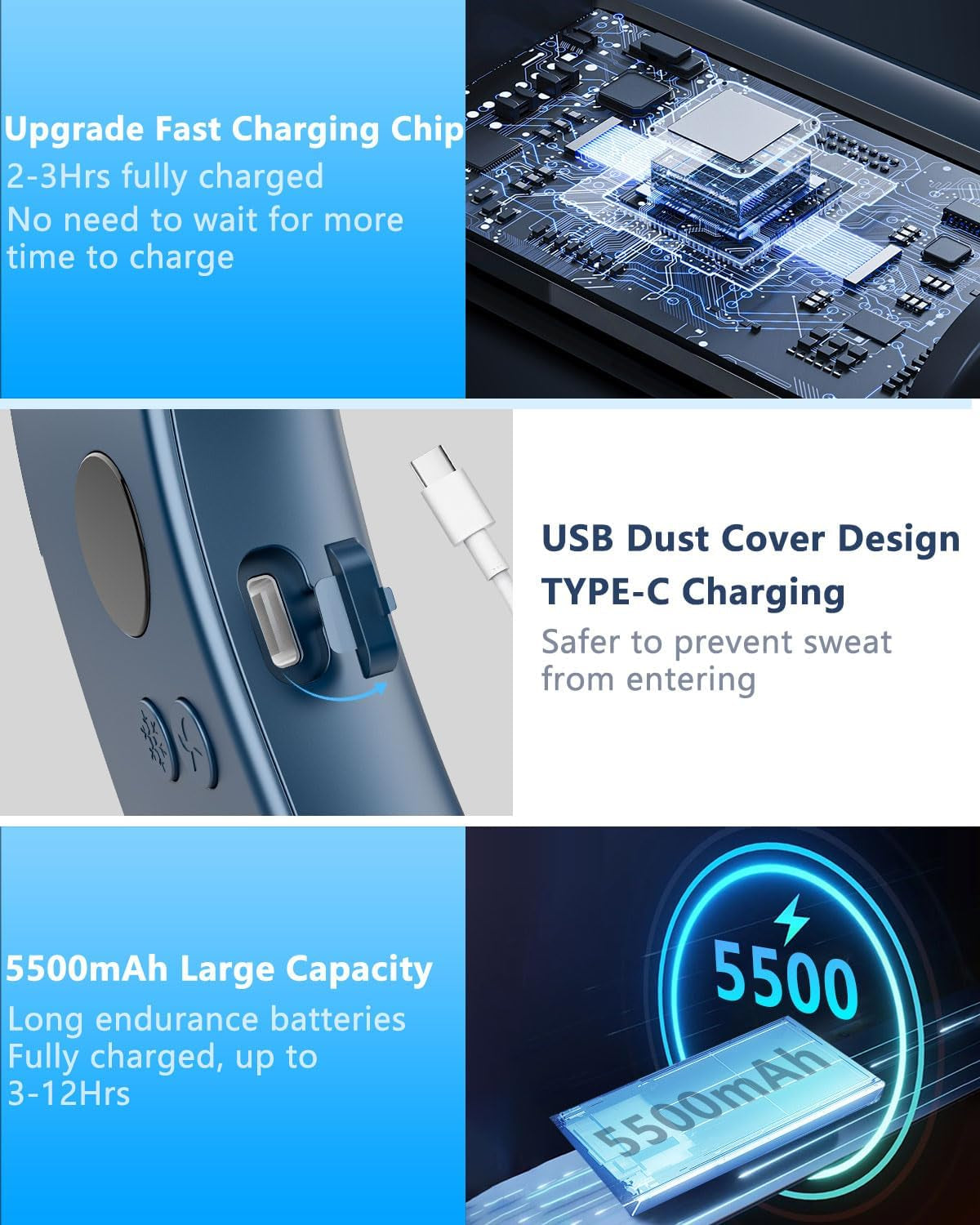 Neck Air Conditioner,Neck Fan Rechargeable Battery Operated Metal Cooling Plate AC Cooler,Personal Portable Neck Fans That Blow Cold Air,Usb Bladeless Quiet Head Wearable Hangs around Neck Device Blue