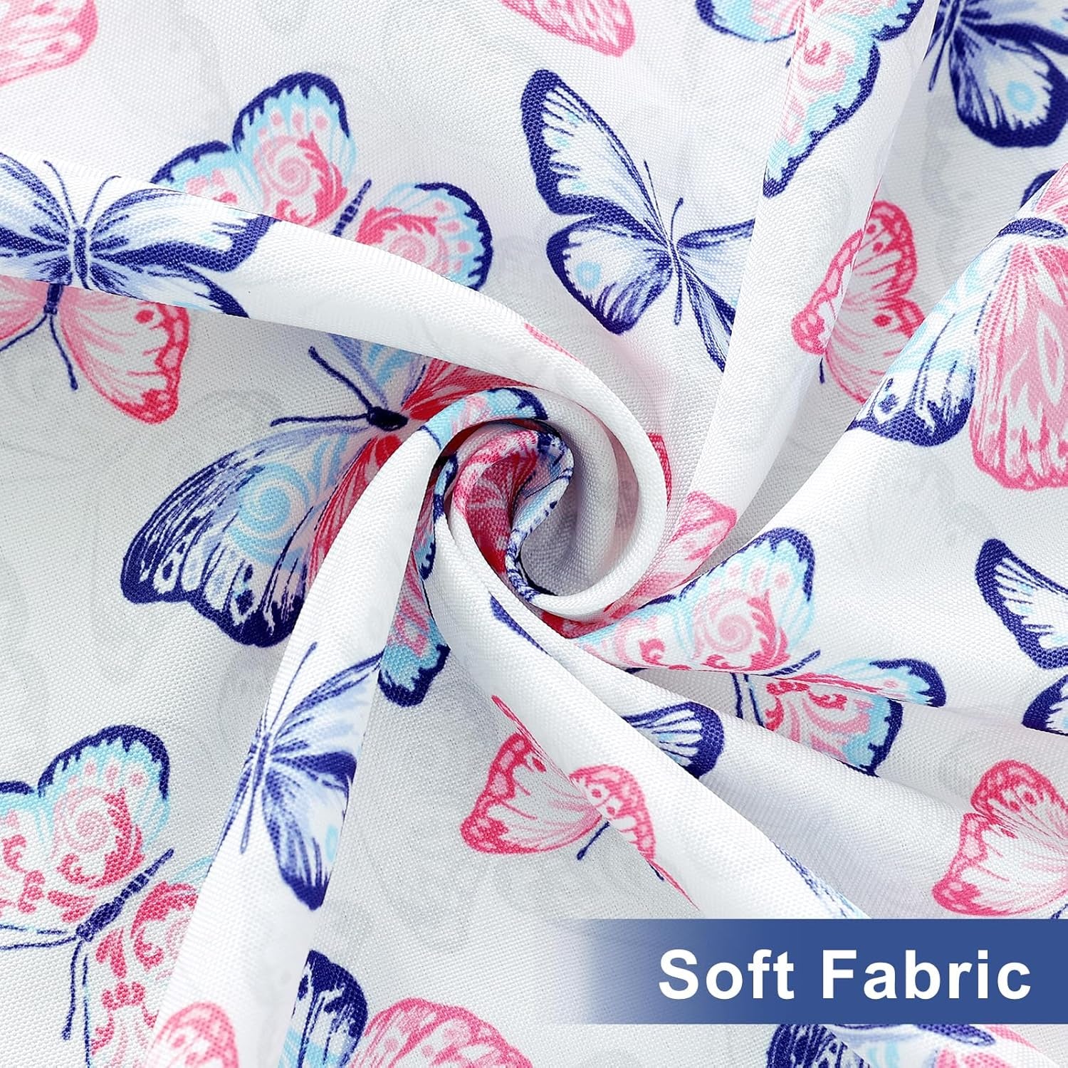 Rectangle Printed Fabric Tablecloth, Elastic Fitted Table Cloth for 6 Foot Table, Washable Polyester Table Cover for Outdoor, Picnic, Camping and Indoor, (Butterflies, 30" X 72")