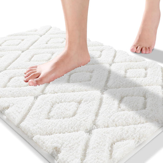 Bathroom Rugs Mat, Extra Soft Fluffy and Absorbent Microfiber Bath Rugs, Non Slip Plush Shaggy Shower Rug, Machine Washable Mats for Bathroom Floor, Bathtub and Laundry, 32"X20", White