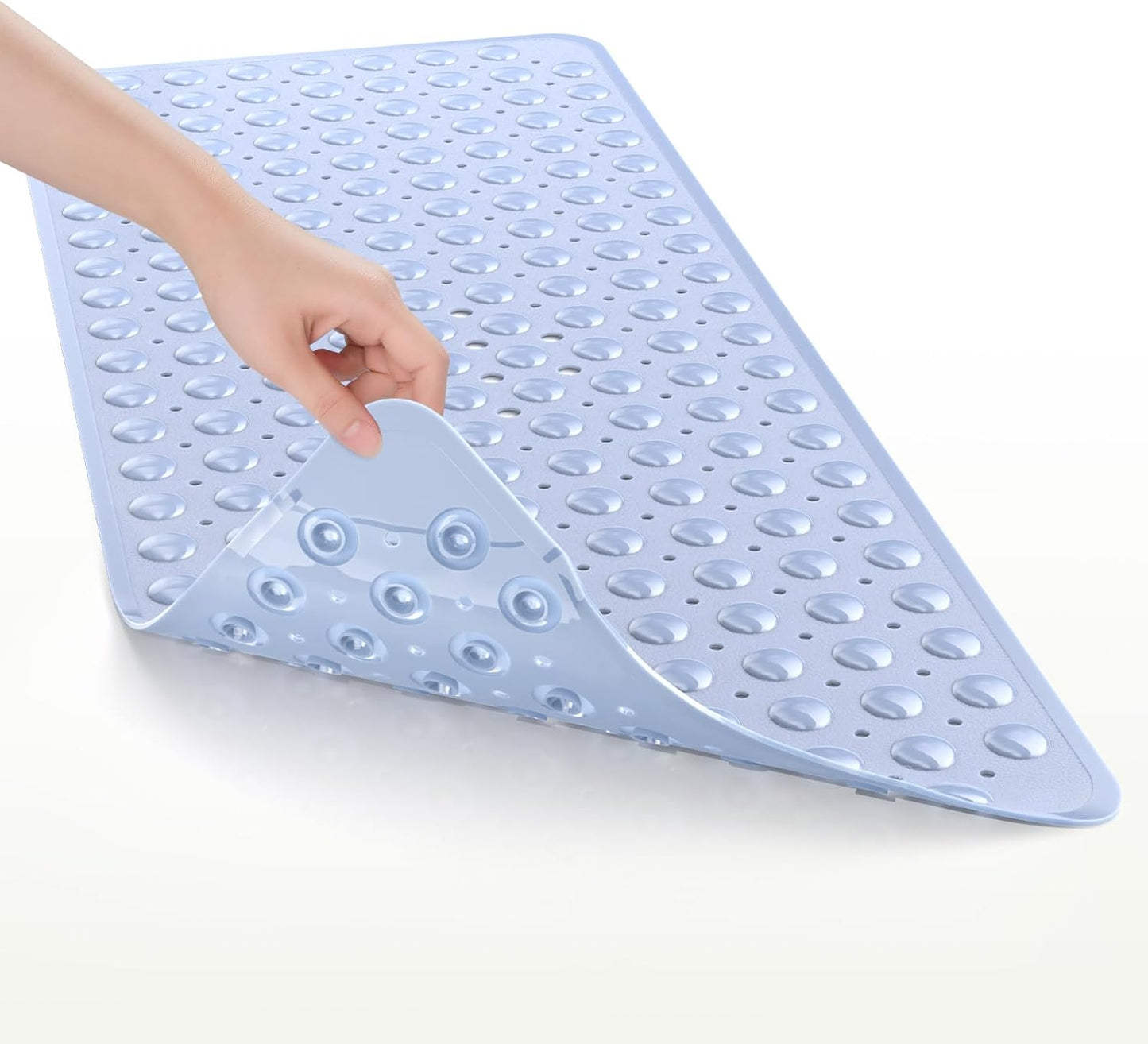 Shower Mat Non Slip 40 X 16 Inches, Shower Stall Mats with Suction Cups and Drain Holes, Non Slip Bath Mat for Tub for Elderly & Kids, Baby Blue