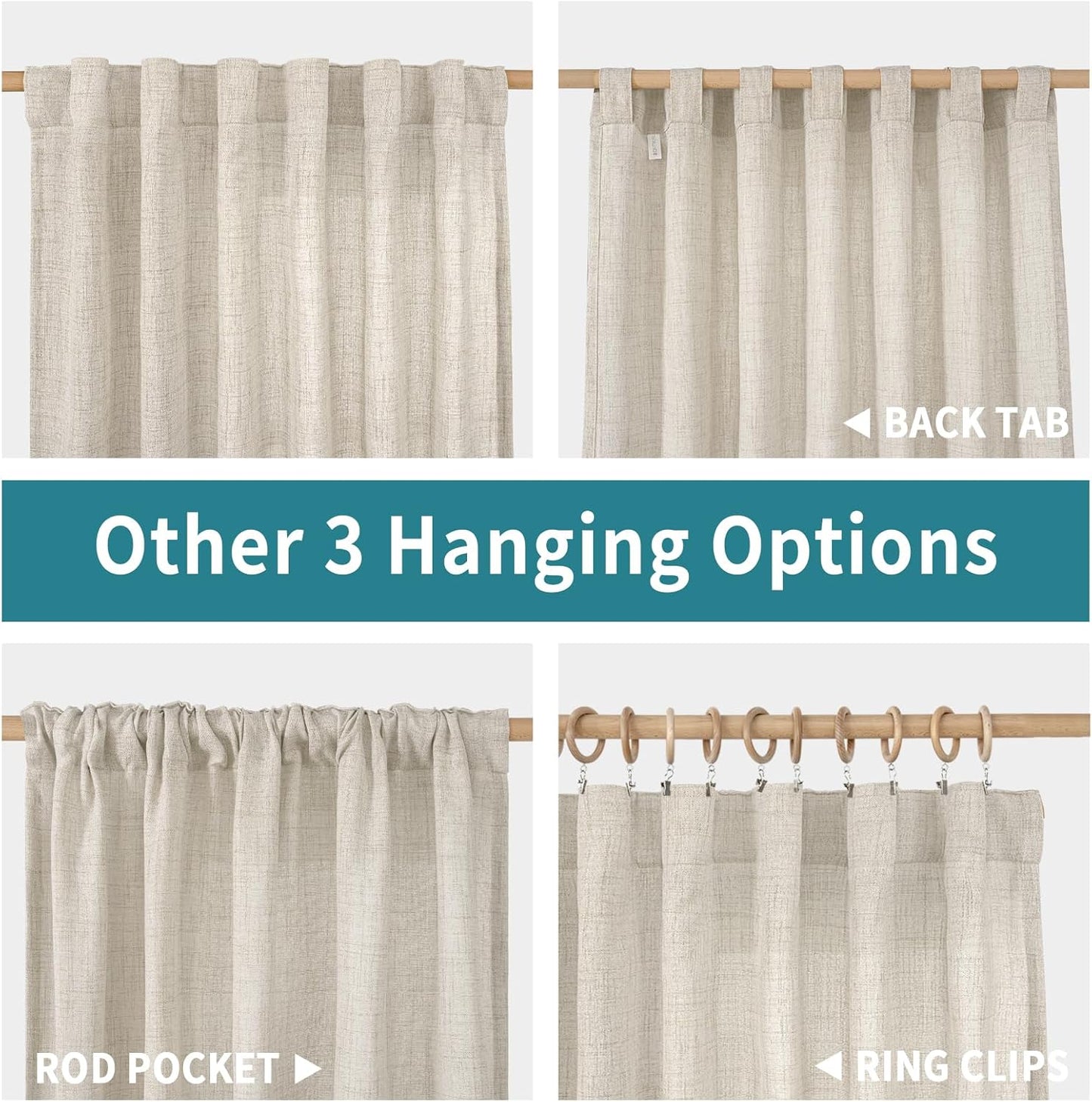 Small Linen Curtains 36 Inch Length for Cafe, Semi Sheer Half Textured Drapes with Rod Pocket Back Tab Rustic Light Filtering for Bathroom Kitchen Window over Sink, 2 Panels Set, 42 X 36 Inch