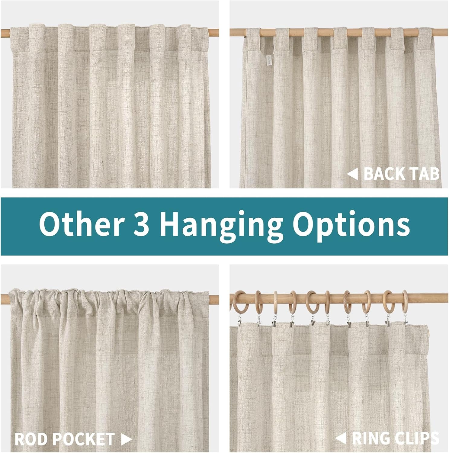 Small Linen Curtains 36 Inch Length for Cafe, Semi Sheer Half Textured Drapes with Rod Pocket Back Tab Rustic Light Filtering for Bathroom Kitchen Window over Sink, 2 Panels Set, 42 X 36 Inch
