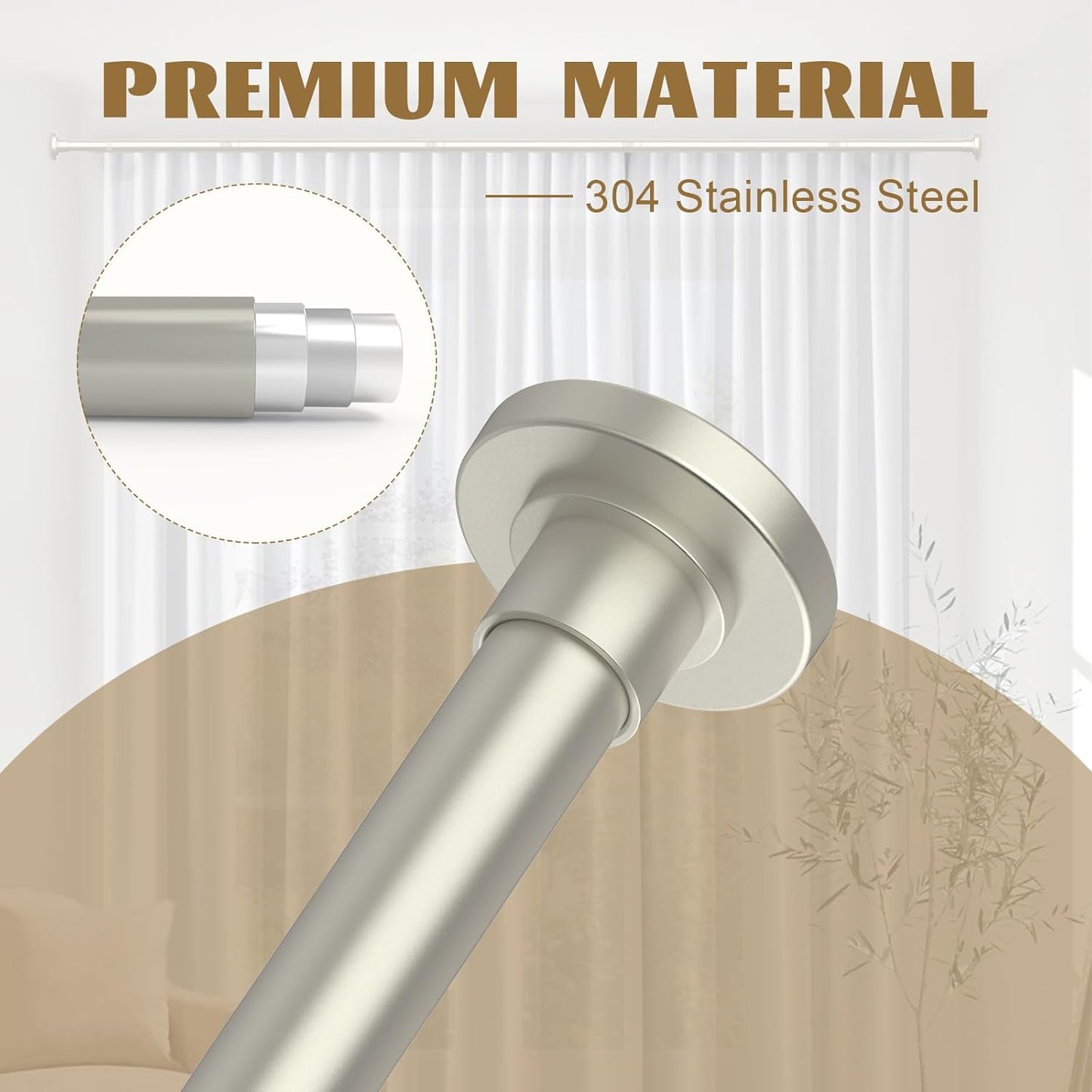 Brushed Nickel Shower Curtain Rods - 31-80 Inch Spring Tension Shower Rods for Bathroom, Adjustable, No Drilling, No Rust, Stainless Steel