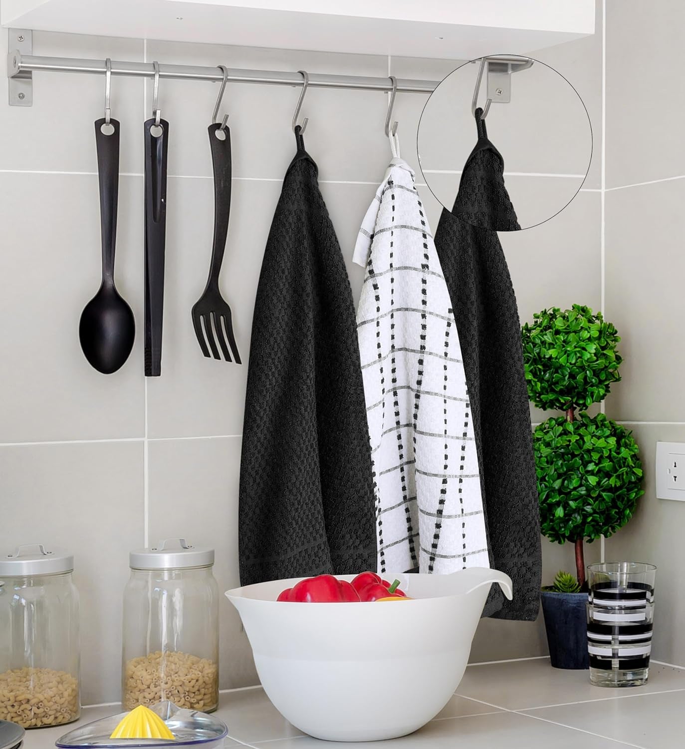 - Kitchen Towels 12 Pack, 15 X 25 Inches, 100% Ring Spun Cotton Super Soft and Absorbent Linen Dish, Tea and Bar Towels Set, Black
