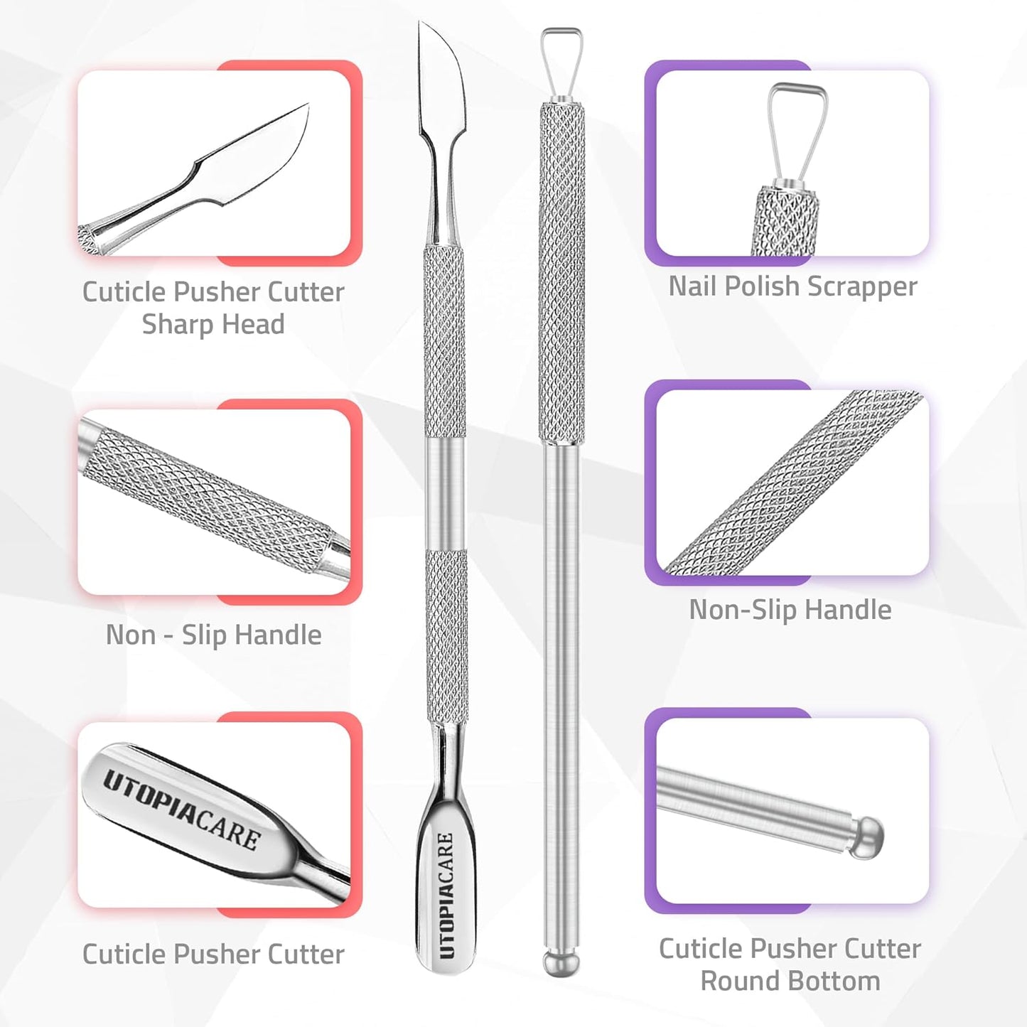 Cuticle Trimmer with Pusher, Nail Trimmer Set, Professional Manicure & Pedicure Kit, Cuticle Remover Tool Kit, Silver