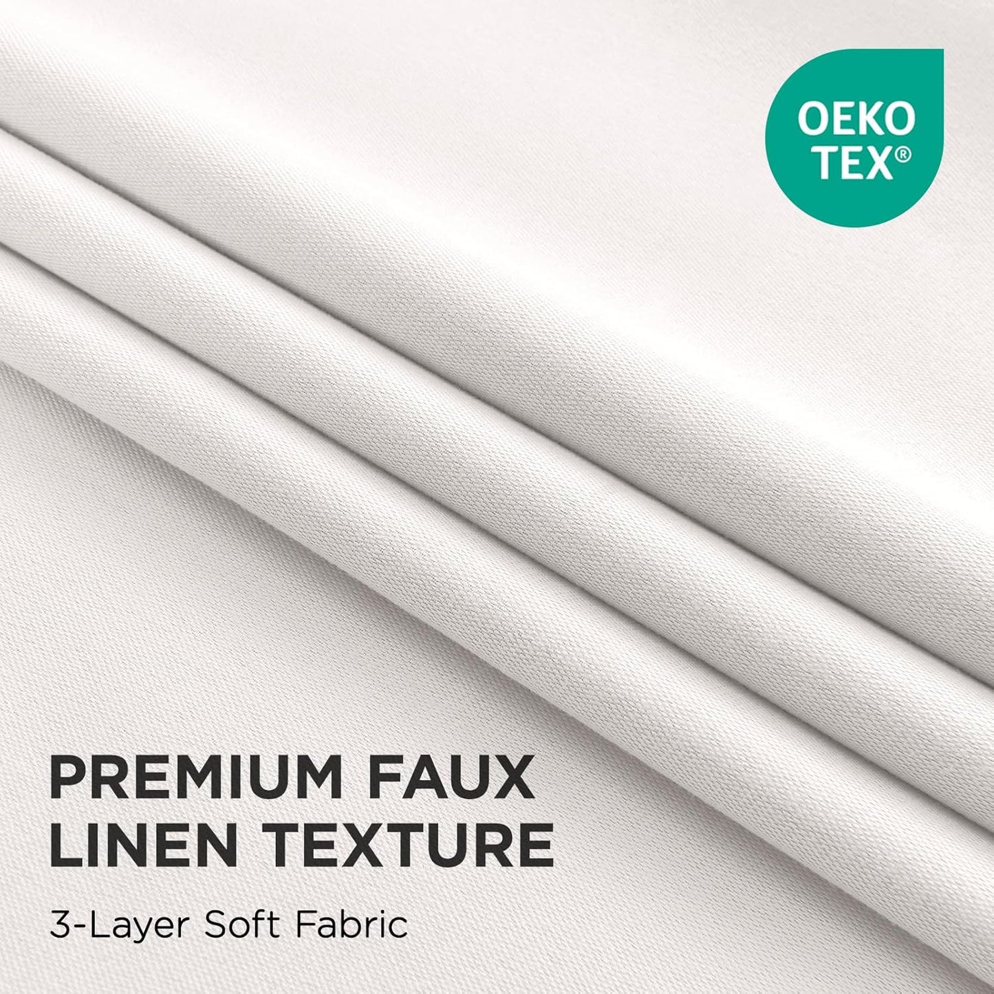White 100% Blackout Linen Curtains - 96-Inch Long, 2 Panel Set with Rod Pocket & Back Tabs, Thermal Insulated Drapes for Bedroom and Living Room (Pure White, 52" W x 96" L)
