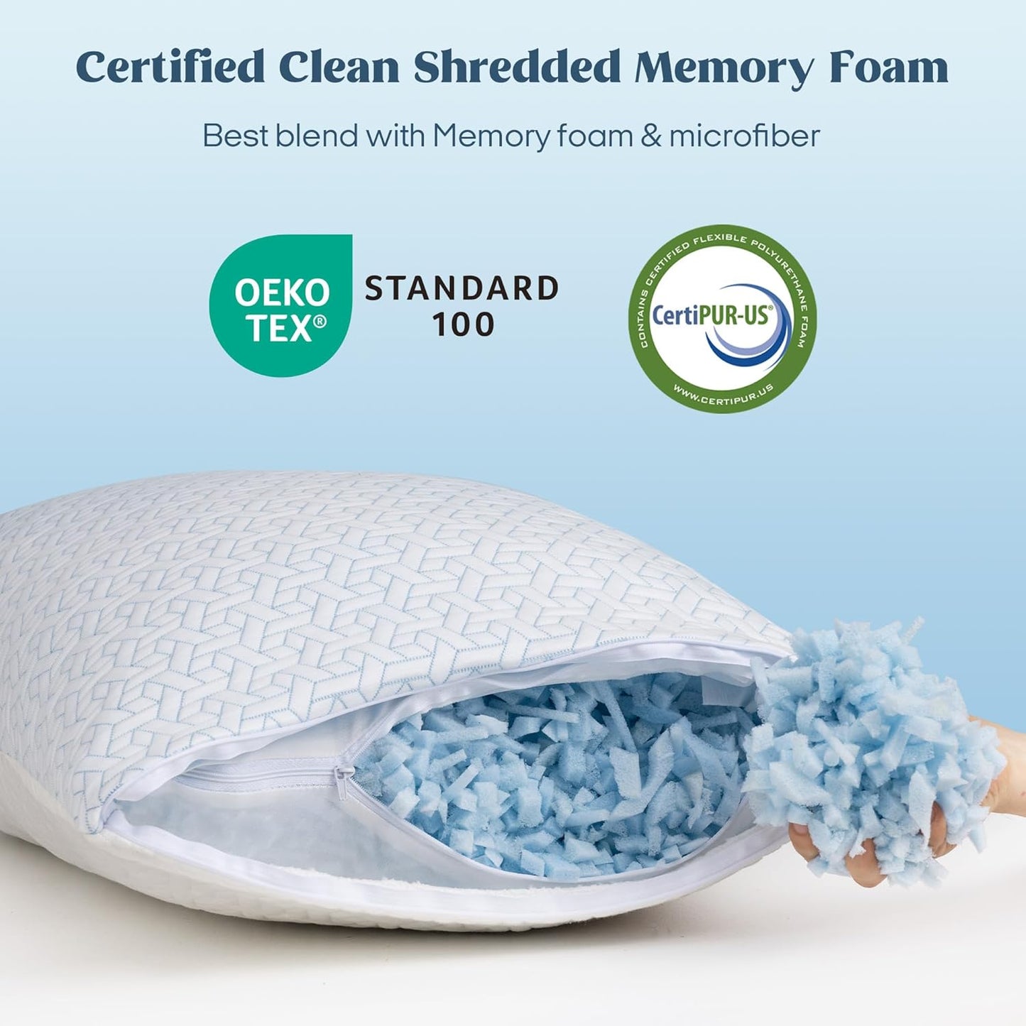 ® Queen Size Pillows Set of 2, Shredded Memory Foam Pillows, Cooling Queen Pillow 2 Pack, Adjustable Firm Bed Pillow for Sleeping, Side, Back and Stomach Sleepers