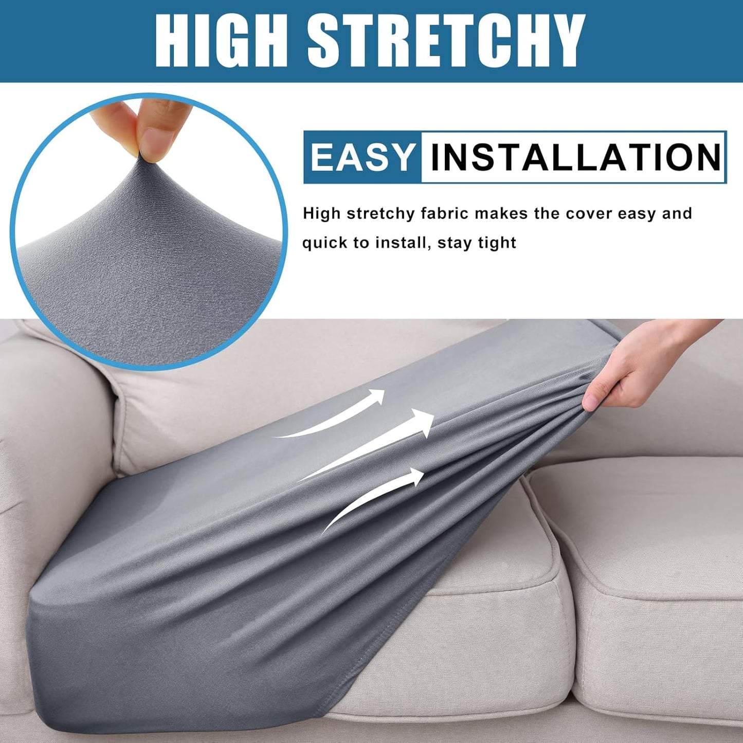 Waterproof Couch Cushion Covers, Stretch Washable Sofa Cushion Cover, Soft Sofa Slipcover Elastic Non-Slip Furniture Protector for Pets, Kid (1 Pack, Grey)