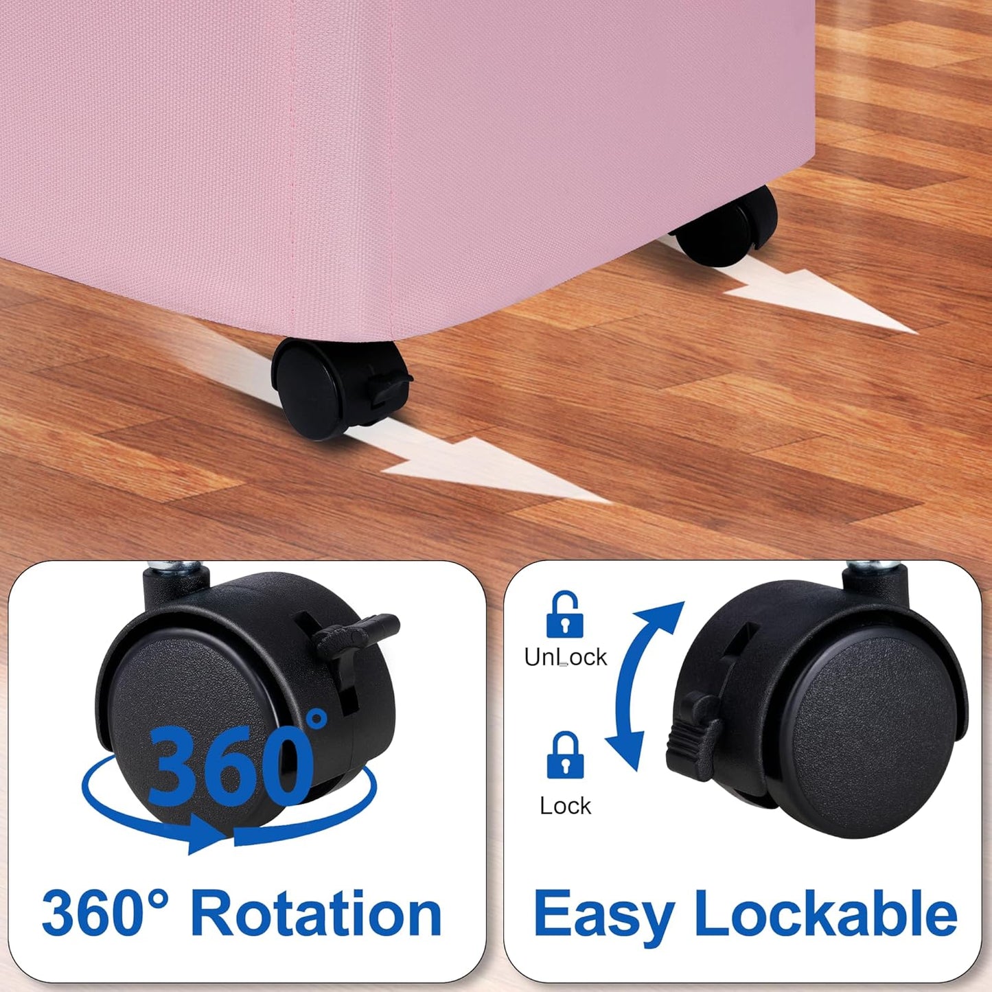 Slim Laundry Hamper with Lid and Wheels, Small Rolling Laundry Basket with Handle for Small Spaces, Tall Dirty Clothes Hampers for Dorm, Bathroom and Bedroom, 75L, Pink
