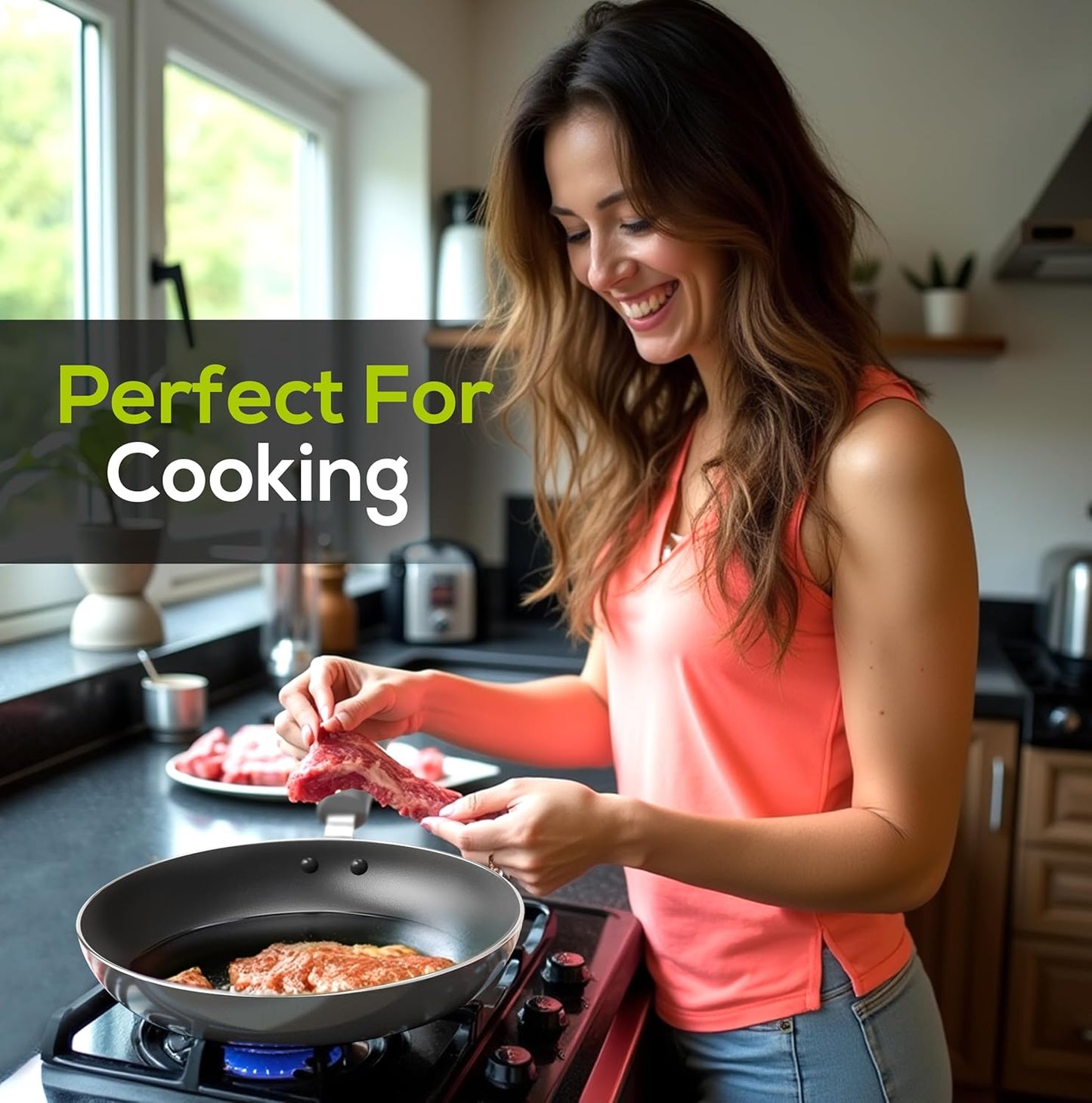 Saute Fry Pan Nonstick Frying Pan 11 Inch Induction Bottom Aluminum Alloy and Scratch Resistant Body Riveted Handle (Grey-Black) Pack of 02