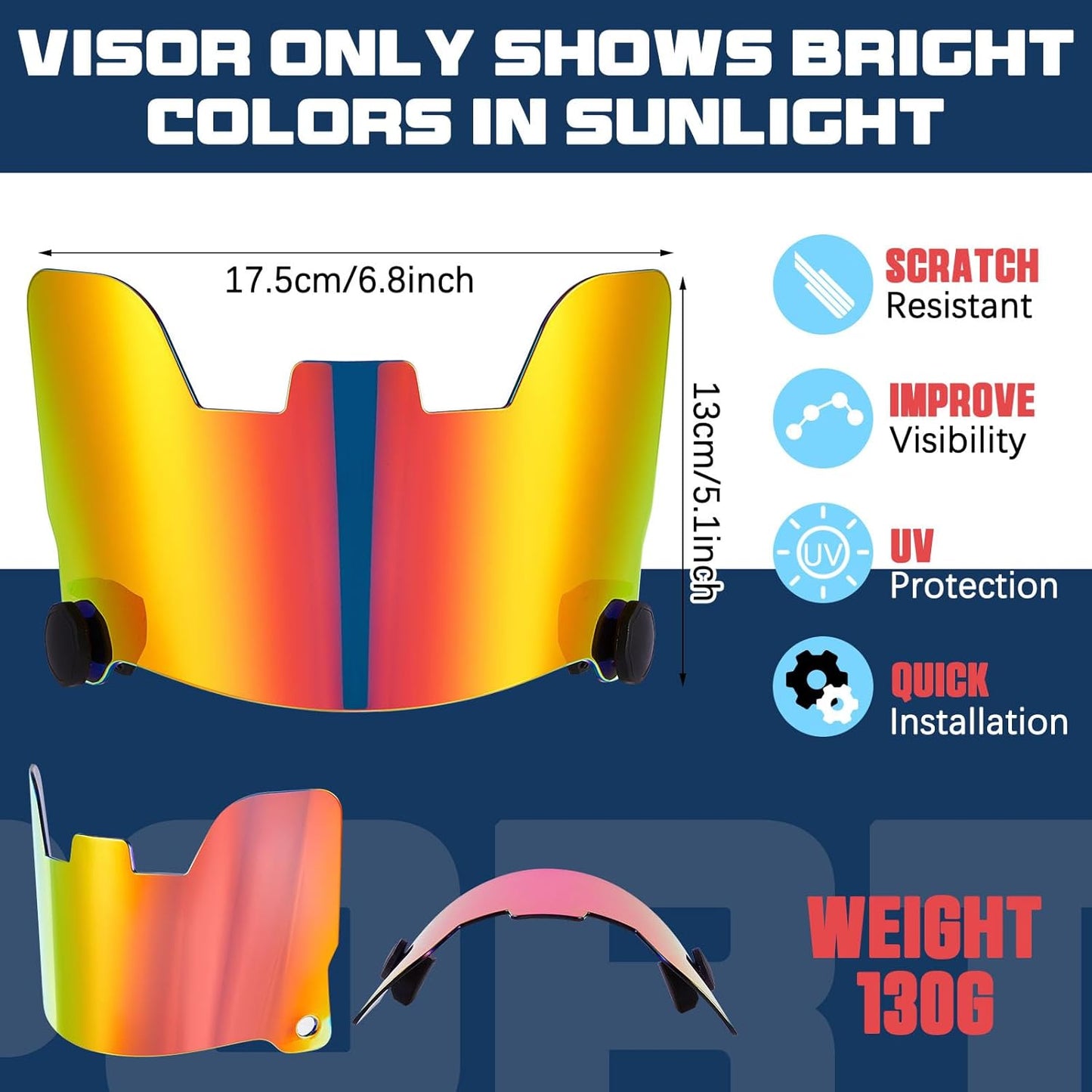 4-Pack Clear Football Helmet Visors - Scratch Resistant, UV Protection, Adult and Youth Lacrosse Eye and Facial Shield (Classic Colors)