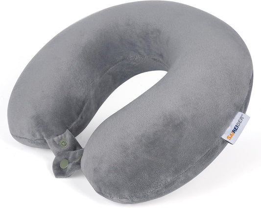 Travel Pillows for Sleeping Airplane 100% Pure Memory Foam Neck Pillow for Airplanes Washable Cover(Grey)