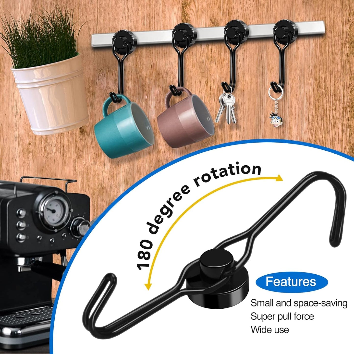 Hooks, 30Lbs+ Magnetic Magnet Hook 2025 Cruise Cabin Ship Essentials Heavy Duty Strong Refrigerator Fridge Hanging for Classroom Beach Vacation Kitchen Grills Home Mug Hanger (6 Pack)