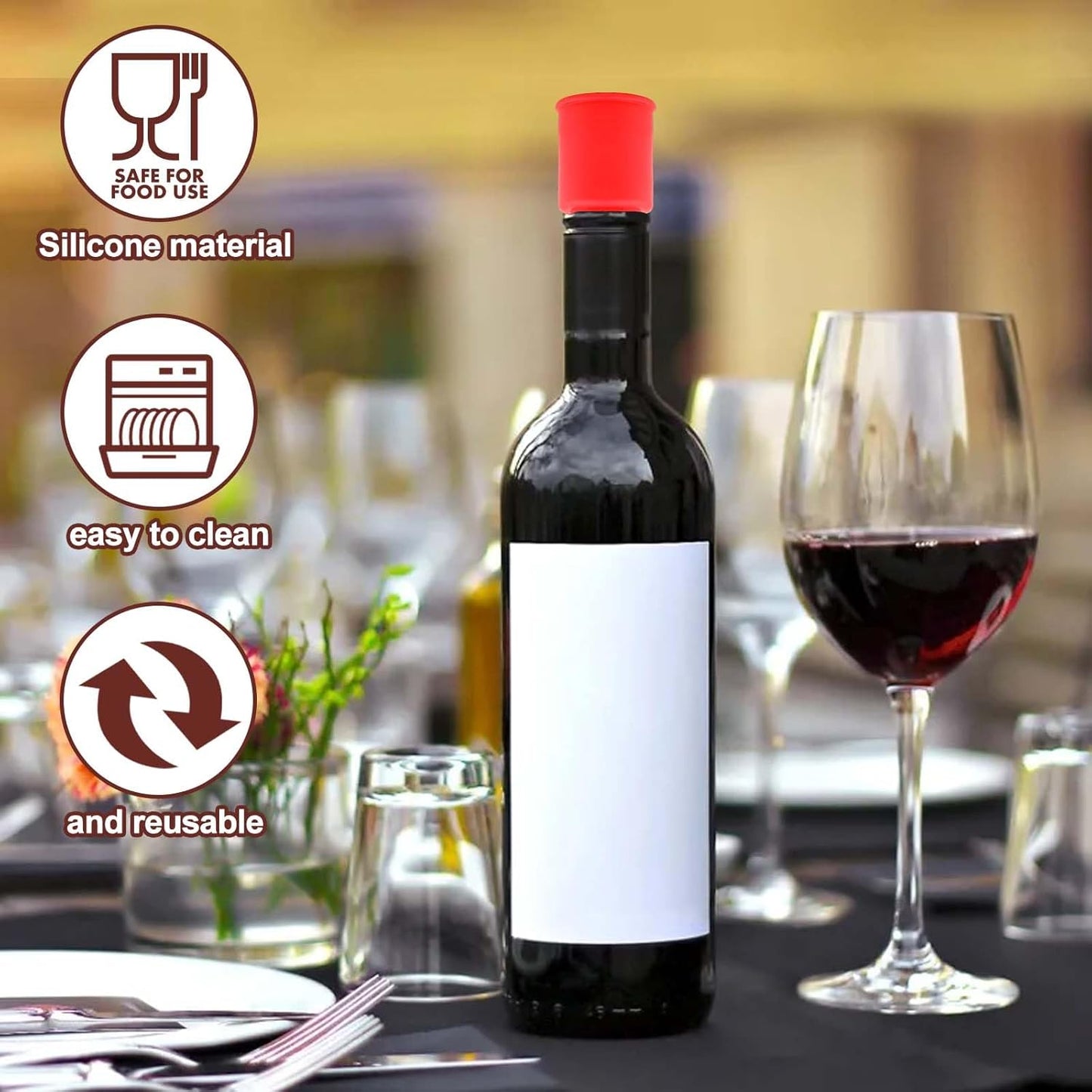 Silicone Wine Stopper,4Pcs Reusable and Unbreakable Glass Bottle Sealer Covers Wine Stoppers, Wine Plug,Wine Cork Stopper for Keeping Wine Champagne Fresh Home Use