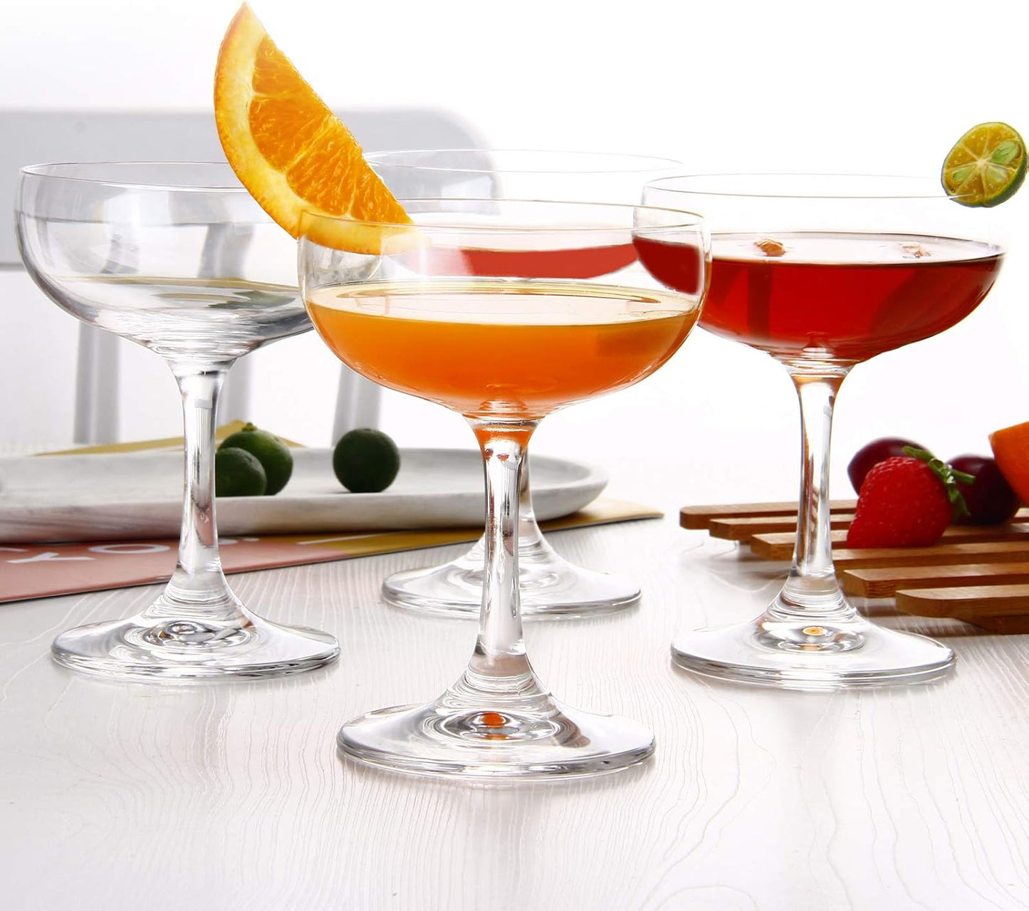 Set of 6 Elegant Crystal Coupe Glasses, 7 Ounce (220ml) - Short Stem Design for Champagne and Sweet Wine