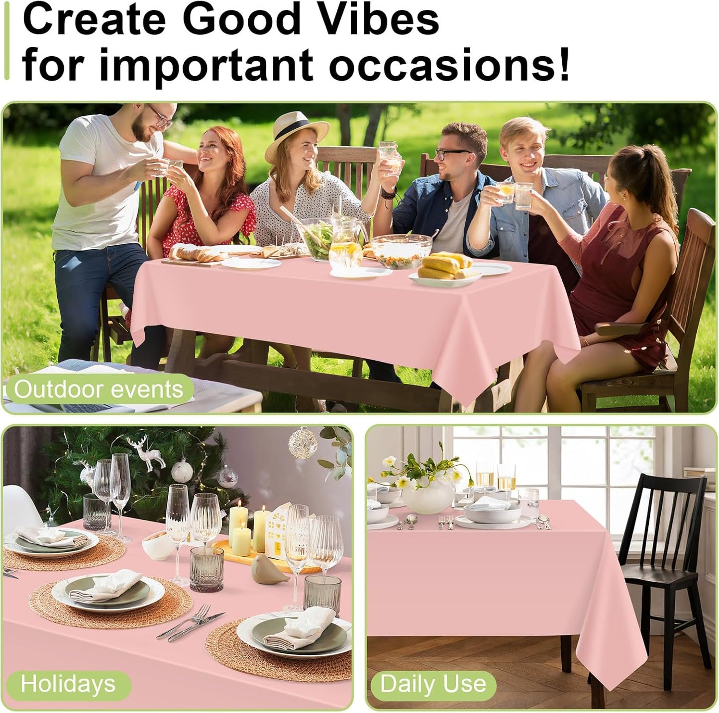 Plastic Table Cloth Disposable 2 Pack, 54 X 108 Inch Tablecloths for Rectangle Tables, Blush Pink Plastic Table Cover