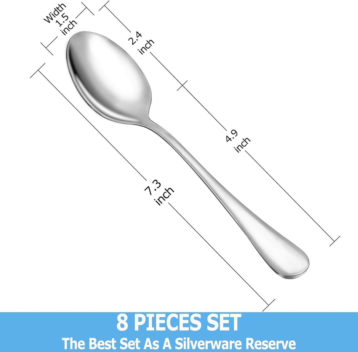 8 Pcs Tablespoon Spoon Set, Premium Food Grade Stainless Steel Spoons, Serving Tablespoons, Mirror Finish & Dishwasher Safe,Use for Home,Kitchen and Restaurant - 7.3 Inch