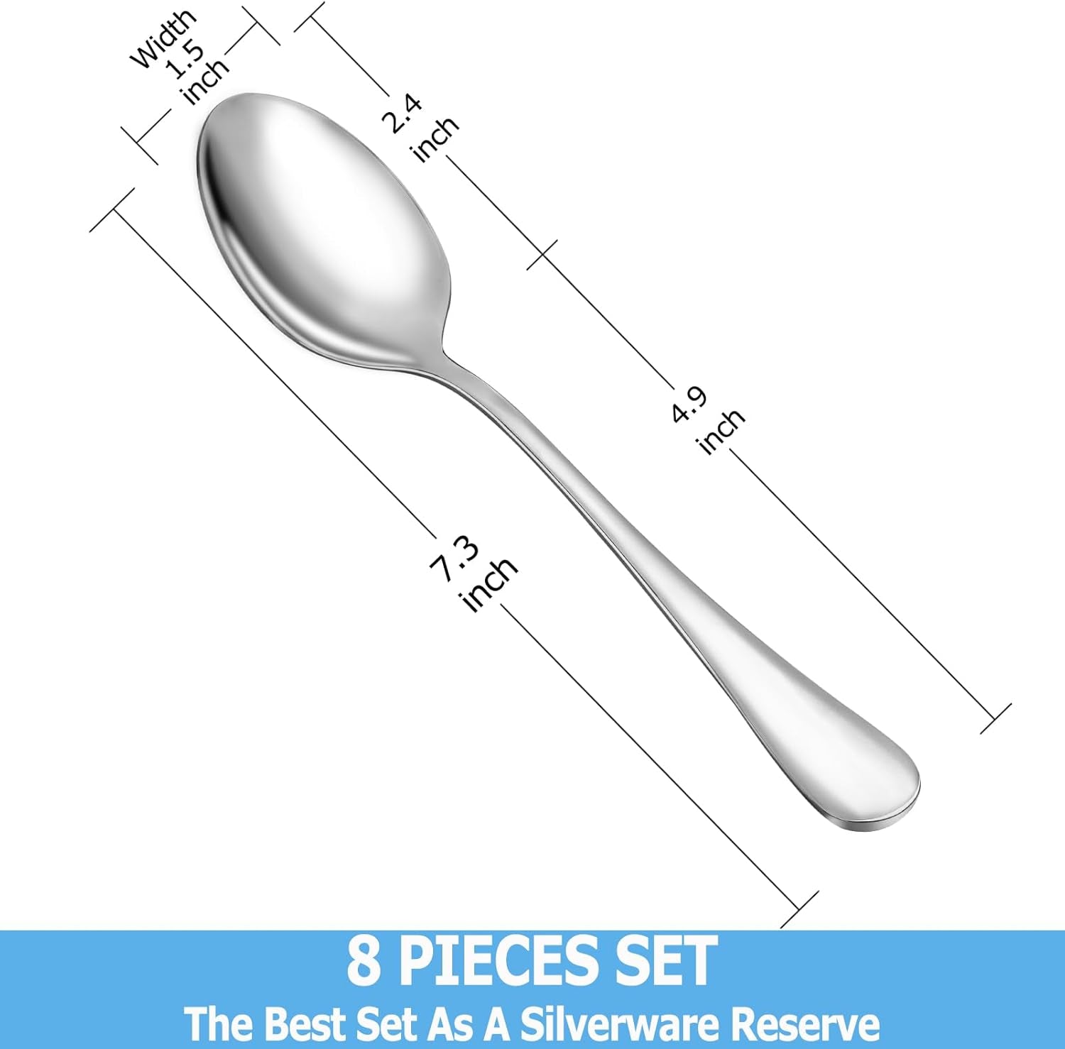 8 Pcs Tablespoon Spoon Set, Premium Food Grade Stainless Steel Spoons, Serving Tablespoons, Mirror Finish & Dishwasher Safe,Use for Home,Kitchen and Restaurant - 7.3 Inch