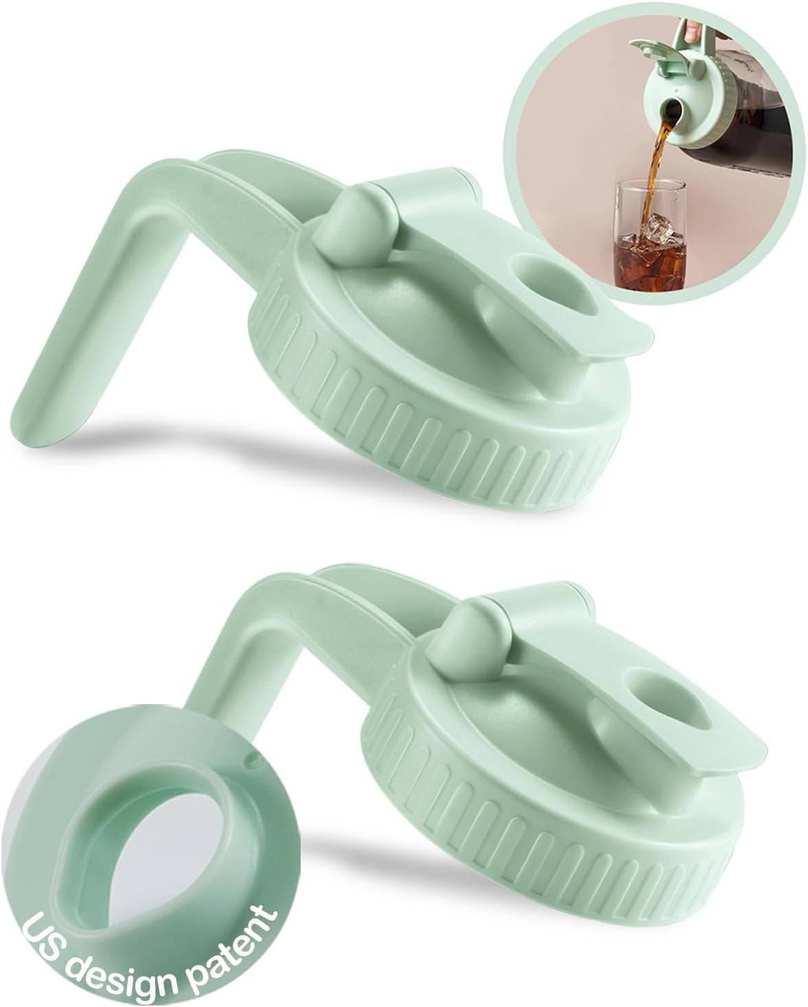 2 Pack Wide Mouth Mason Jar Lids V-Shaped with Handle, Mason Jar Pour Spout Lid with Extended Flip Lid Easy to Open, Airtight Leak Proof and Durable