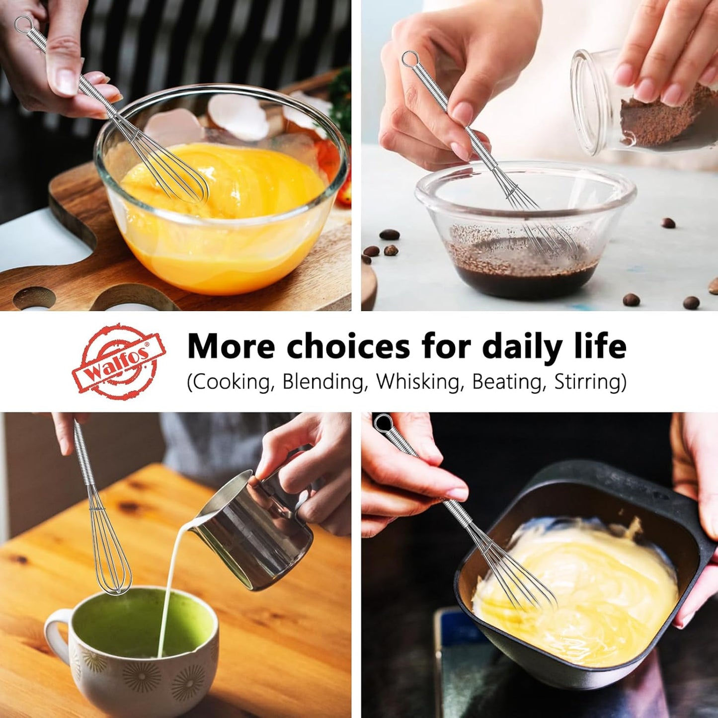 Mini Whisk,304 Anti-Rust Small Whisk,Sturdy Stainless Steel Wire Tiny Whisks 6+7+8In,Ideal for Mixing Individual Eggs, Jams, Spices and Other Small Portion Ingredients.(3Pcs)